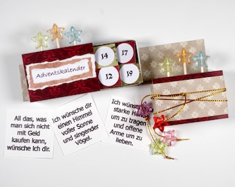 Adventskalender für Freundin,Mama,Papa,Schwester,Bruder,Adventskalender gefüllt,Weihnachten,Sprüche,Geschenk,Sterne,Streichholzschachtel