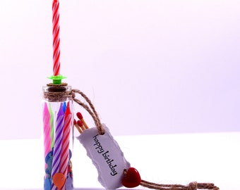 Flaschenpost zum Geburtstag,Kerzen,Geburtstag,Luftballon,Geschenk für Männer,Frauen,Oma,Mama,Papa,Happy Birthday,bunt,Geburtstagsgeschenk