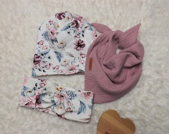 Beanie Musselintuch Haarband Blumen Jersey Kinder KU 42-54