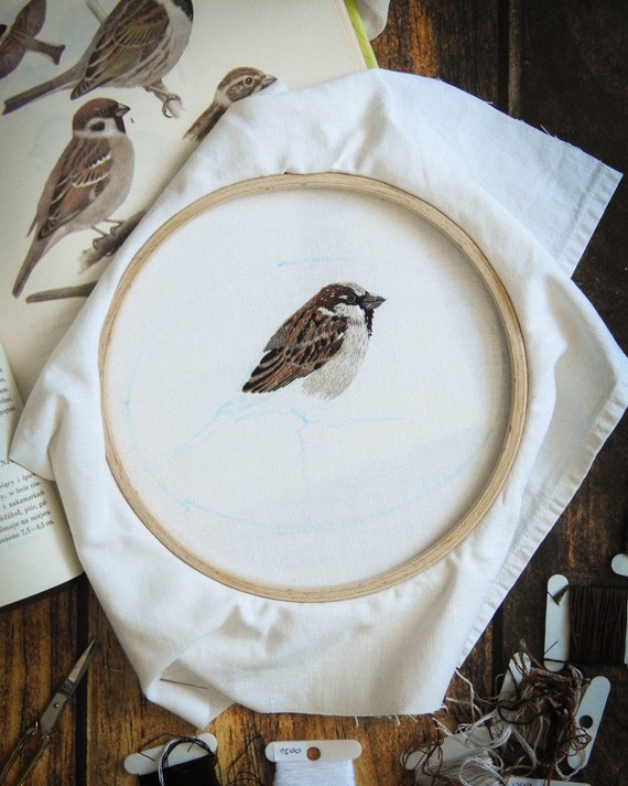 Gorrión regalo de bordado mano para observador de aves - Etsy España