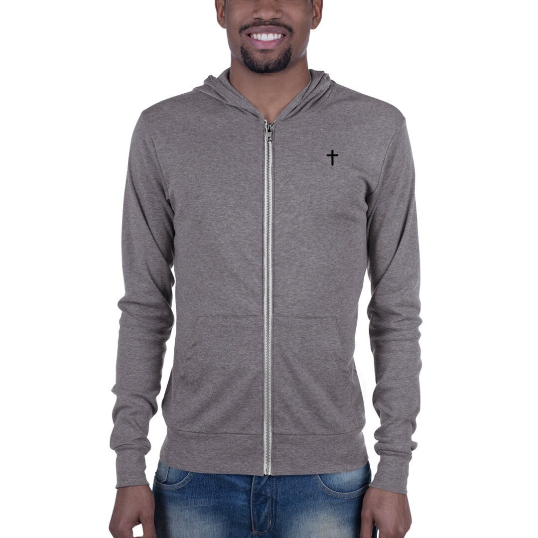 christian zippered hoodie