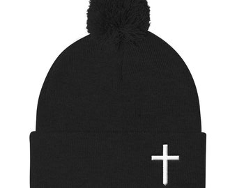 Vintage Brand New Y2K White & Black Crucifix Graphic Beanie Hat