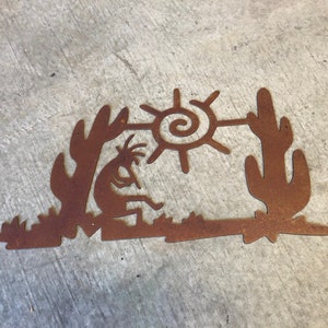Kokopelli Metal Sun Wall Art - Kokopelli - Cactus,Flute,Sun - Rusted Kokopelli Yard Art - Primitive Art - Rust Patina - 14 guage steel