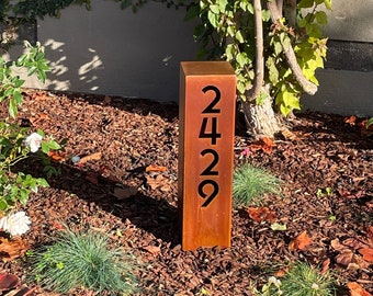 Address Sign - Yard Address Sign - Rusted - Small - Custom Address Sign - Address Sign For Driveway | House Numbers