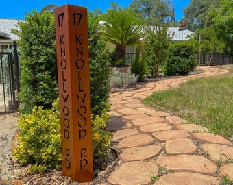 Address Sign - Yard Address Sign - Rusted - Adjacent Sided - Custom Address Sign - Address Sign For Driveway | House Numbers