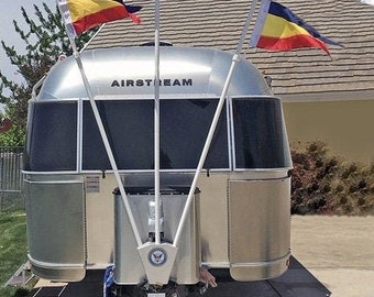 rv flag holder - airstream flag holder - hitch jack flag holder - flag holder - camper flag mount - 3 flags - aluminum flag mount