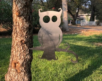 Metal Owl on a Branch - Owl Metal - Metal Owl Tree Decor - Rustic Outdoor Home Decor
