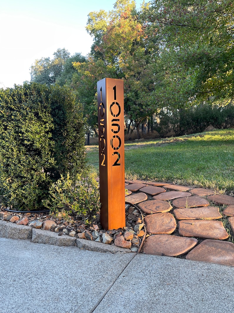 Address Sign - Yard Address Sign - Rusted - Three Sided Address Numbers ...
