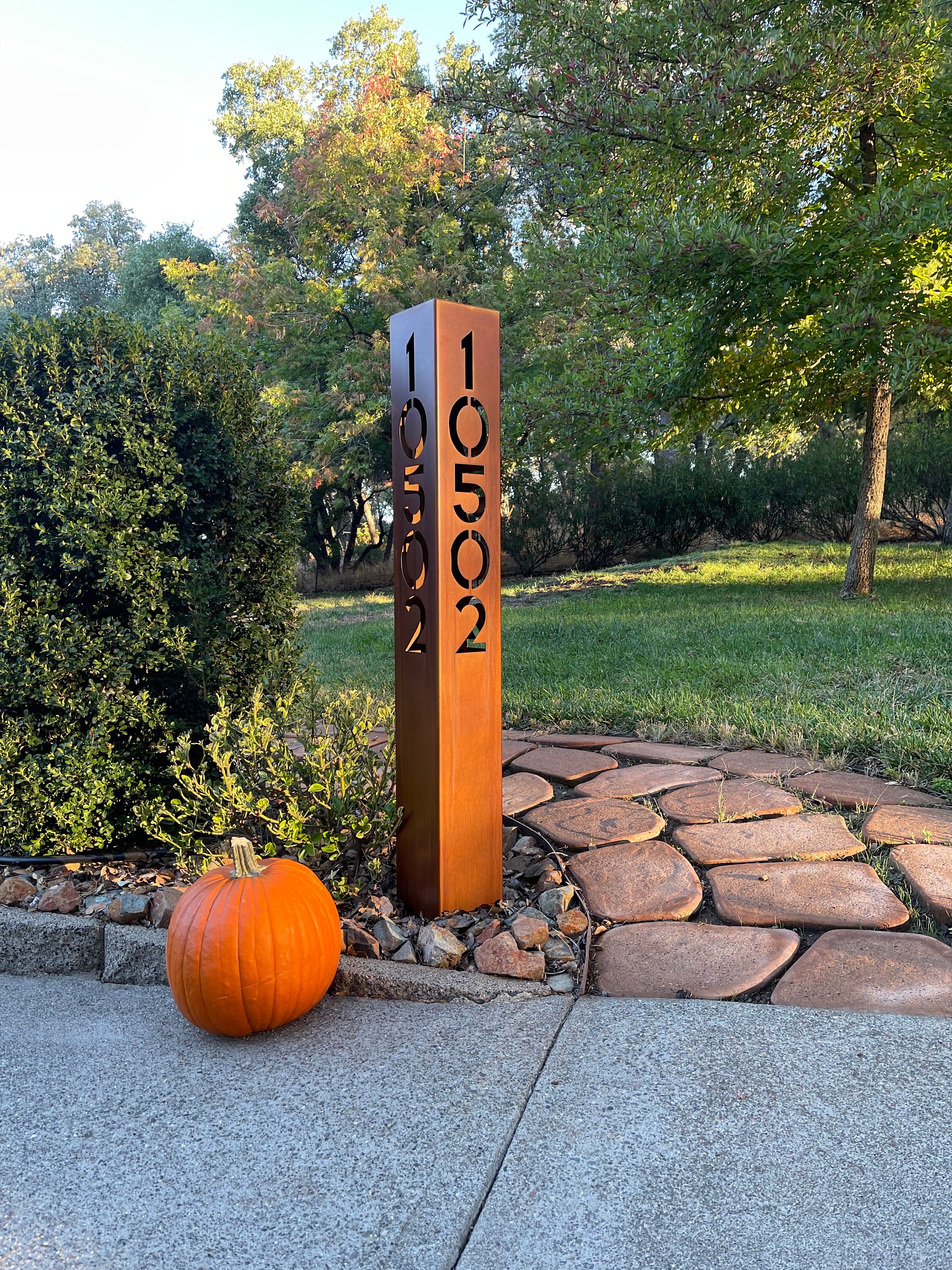 Address Sign - Yard Address Sign - Rusted - Three Sided Address Numbers ...
