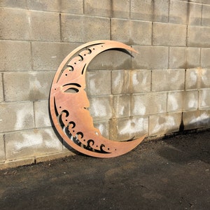 Decoración de pared de luna creciente - Decoración de pared rústica - Arte de pared de metal - Letrero de metal - Luna rústica