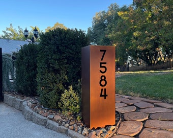 Address Sign -XL- Yard Address Sign - Rusted - Adjacent Sided - Custom Address Sign - Address Sign | XL Address Sign | House Numbers