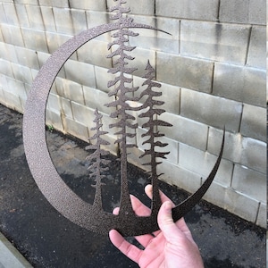 Árboles en la luna- Luna del árbol - Decoración de la pared de acero - Arte de la pared de metal - Decoración del hogar del metal - Decoración de la pared de acero - Signo de metal - Árboles de metal