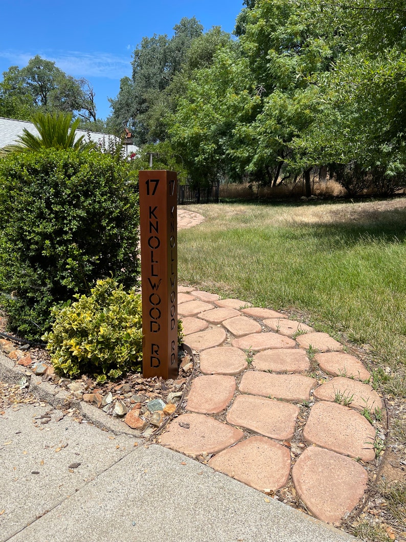 Address Sign - Yard Address Sign - Rusted - Adjacent Sided - Custom ...