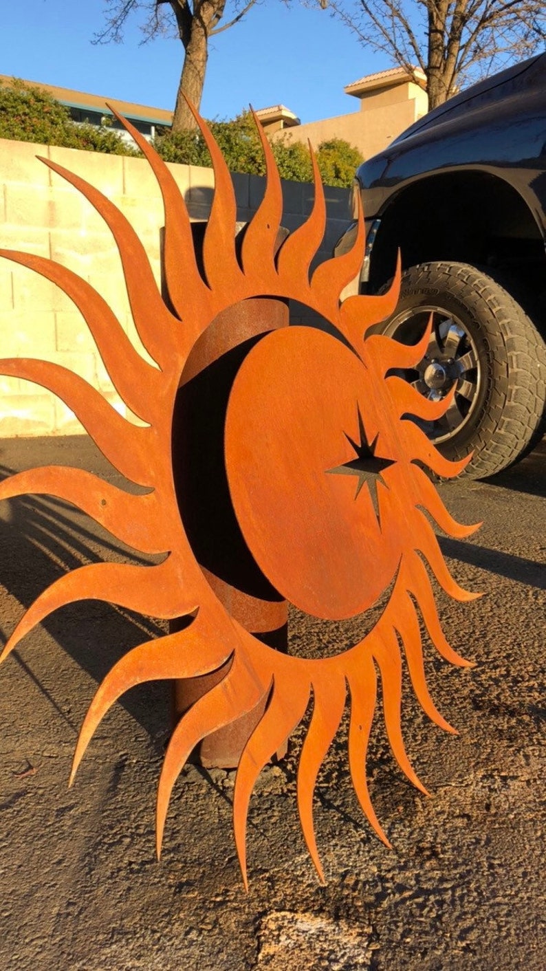 Metal Sun Wall Art Rusted Sun Rustic Sun Yard Art Sun Etsy
