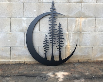 Trees In Moon 36 inch- Tree Moon - Steel wall decor - Metal Wall art - Metal Home Decor - Steel Wall Decor - Metal Sign - Metal Trees