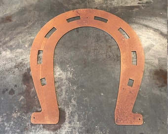 Horseshoe Sign - Farm sign - Gate sign - Rusted horseshoe - Plasma cut steel sign - Rusted wall art - Barn sign -