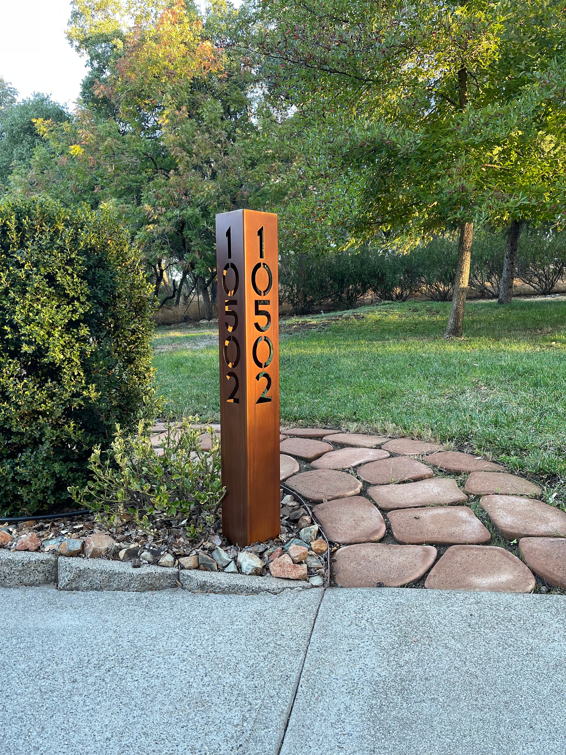 Address Sign - Yard Address Sign - Rusted - Three Sided Address Numbers - Custom Address Sign - Address Sign For Driveway.