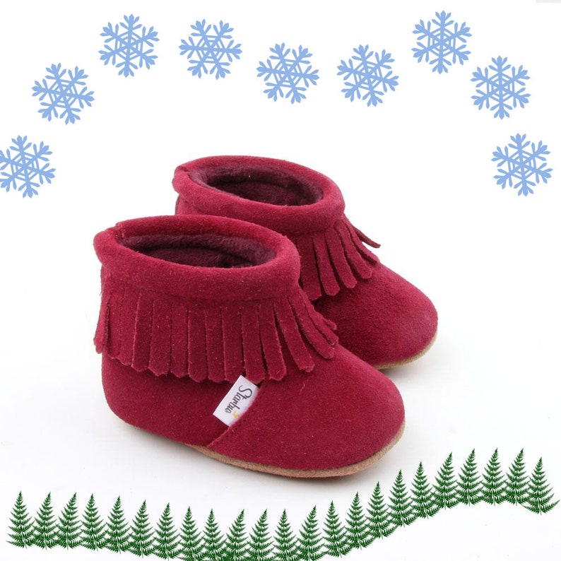 Starbie Burgundy Baby Boots Baby Moccasins Red Toddler Etsy