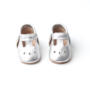 Baby Mary Janes - Silver, Anti-Slip baby moccasins, Baby Shoes, Toddler Girl Shoes, Baby T-Bars, Baby Mary Janes, Toddler Mary Jane Shoes