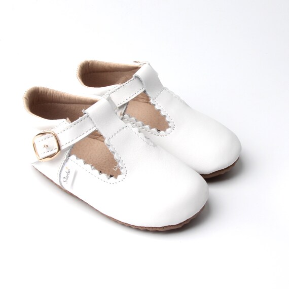 Size 2 Soft sole Baby Mary Jane White Baby Shoes Baby Moccasins