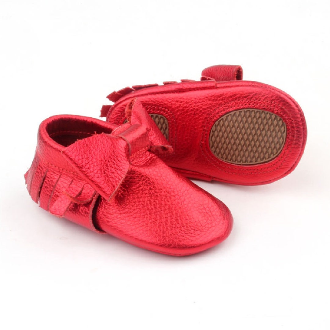 Starbie Baby Shoes Red Toddler Shoes, Baby Moccasins in Metallic Red