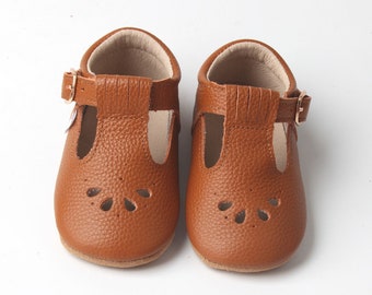 Hook & Loop Starbie Baby Mary Janes - Brown, Soft-Sole Baby Shoes, Baby T-Bar Shoes, Toddler Mary Janes, Toddler Tbar shoes, Toddler Shoes