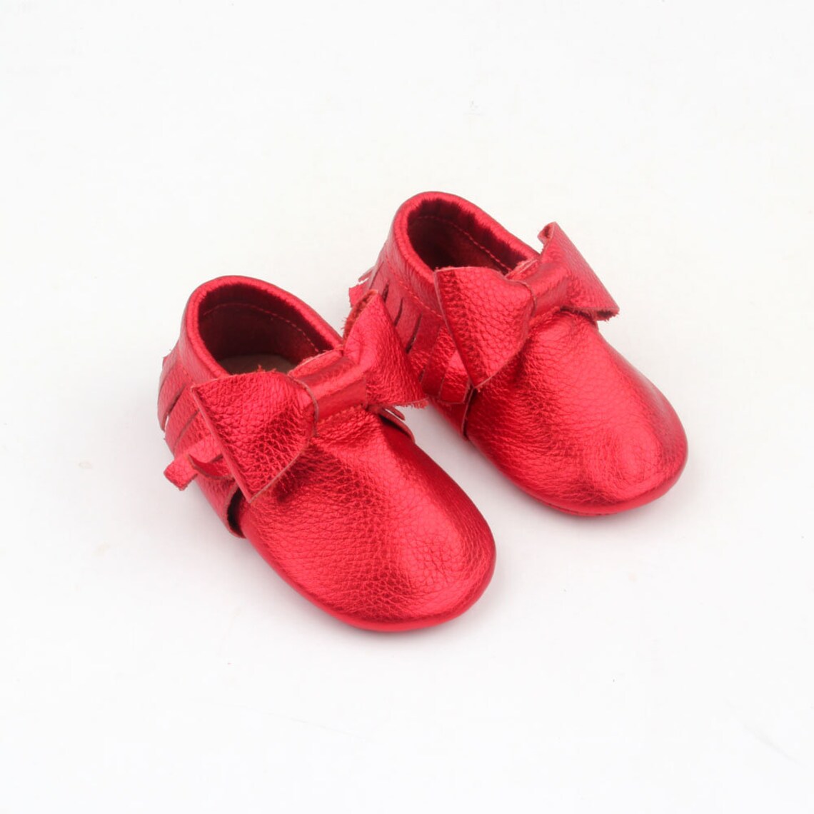 Baby Moccasins Baby Shoes in Metallic Red Baby Leather Etsy