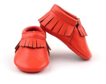 Leather Baby Moccasins - Orange, Anti-Slip Baby Shoes, Baby Loafers, Toddler Moccasins, Toddler Shoes, Halloween Shoes, Orange Shoes