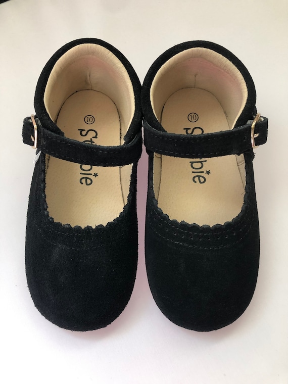 Special Sale Size 10 Hard-Sole Toddler Mary Janes Black Suede Leather, Toddler T-Bar Shoes, Toddler Mary Janes, Toddler Shoe