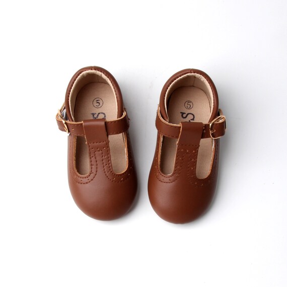 Soft-sole Baby Mary Jane Chocolate Brown Starbie Baby Tbar - Etsy