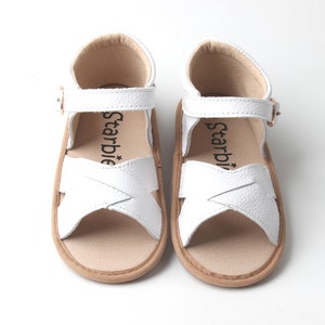 White Soft-Sole Sandals, Toddlers Sandals, Non-Slip Toddler Sandals, Baby Girl shoes, Baby Leather Shoes, Toddler Sandals for Boys & Girls