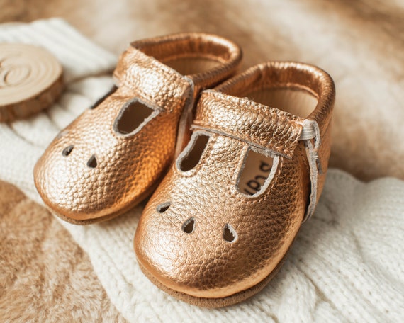 Baby Mary Janes - Rose Gold, Anti-Slip baby moccasins, Baby Shoes, Baby moccasins, Baby T-Bars, Baby Mary Janes, Toddler Mary Jane Shoes