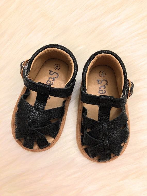 Size 3 and 4 Black Baby Sandals, Toddler Sandals, Baby Shoes, Baby Soft-Sole Sandals, Toddler Sandals for Boys & Girls