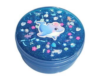 Dolphins - clear slime, semi- fishbowl bead slime, crunchy slime, scented slime, DCSensoryShop