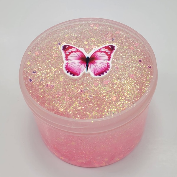 Pink Butterfly - clear slime, fishbowl slime, scented slime, slime shop