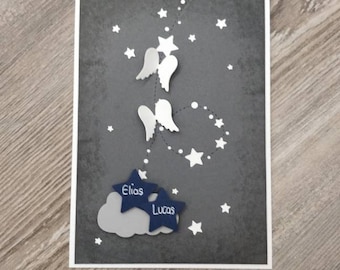Sternenkind Trauerkarte für Zwillinge - Baby - Namen auf kleinen Sternen - Sternenkind - individuelle Personalisierung - Beispiel Junge