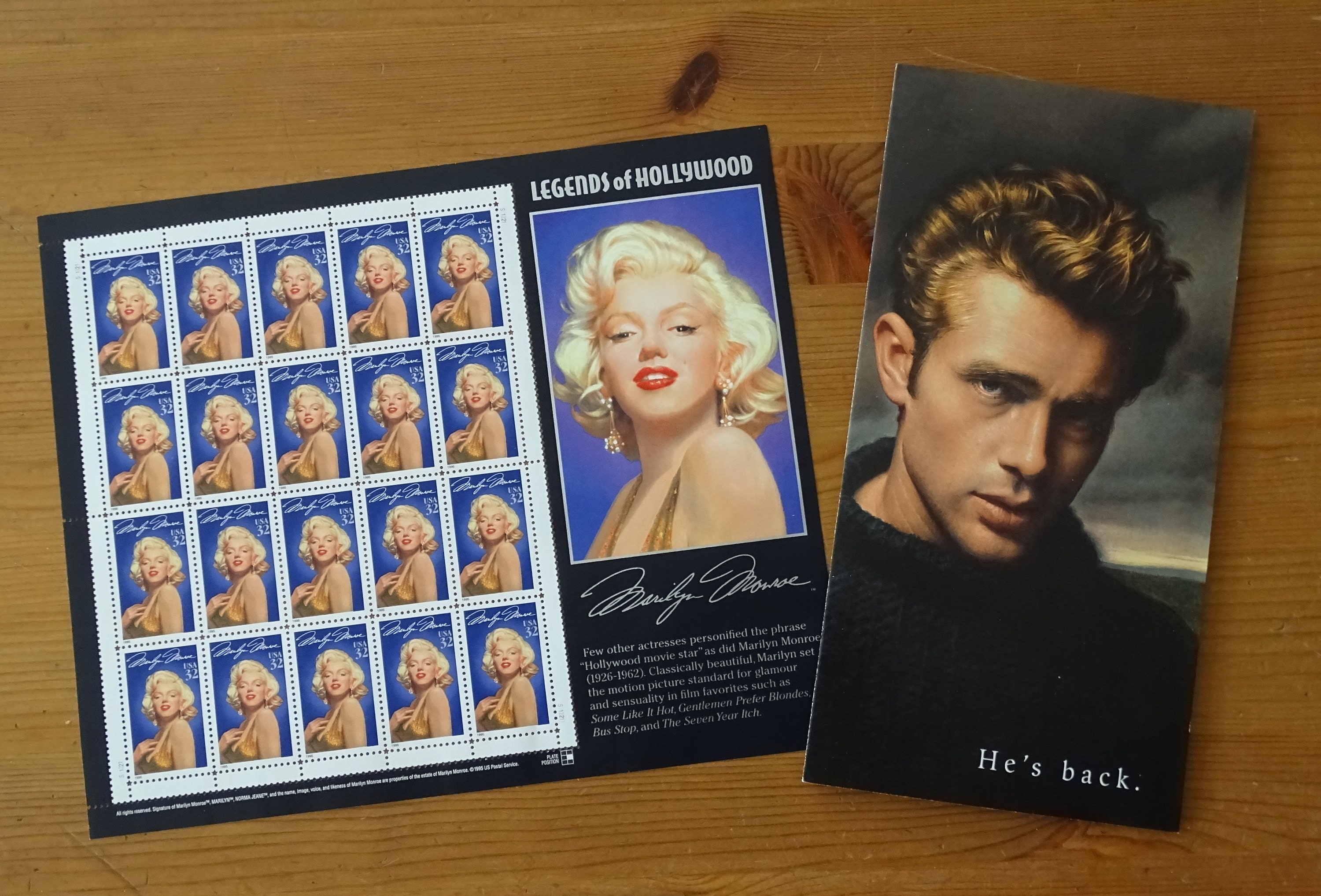 Marilyn Monroe 1995 Legends of Hollywood Stamp Sheet and 1996 USPS