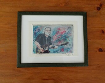 Lithograph of Jerry Garcia by Ilse M. Jouette, Signed by artist, Framed, 9 3/4" x 7 3/4"