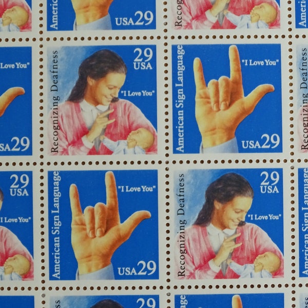 I Love You – American Sign Language Stamps - Block of Four Unused, 1993 29 Cent US Stamp