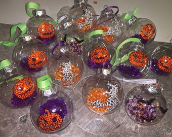 Crystal Halloween Tree Bauble Pumpkin Witch Bats