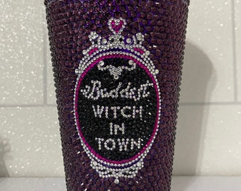 Halloween Witches Crystal Tumbler Drink Cup with Straw