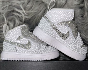 Baby Girls Jordan1 Custom Crystal Trainers UK 1.5 Baby Pink Keepsake