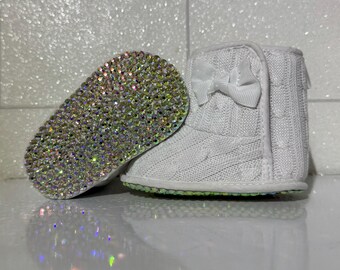 Baby Crystal Cable Knit Snow Boots 0/6 Months Christmas Gift
