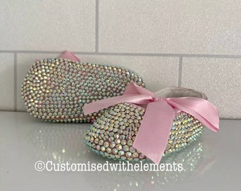 Baby Bling Satin Crystal AB Booties Crib Shoes Sizes 6/12 18/24 Months