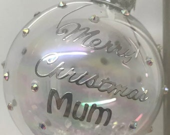 Personlised Remembrance Christmas Feather Rhinestone Bauble Tree Decoration Gift