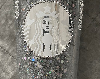 Starbucks 24oz Glitter Snow Globe Grey/Chrome Perfect Gift