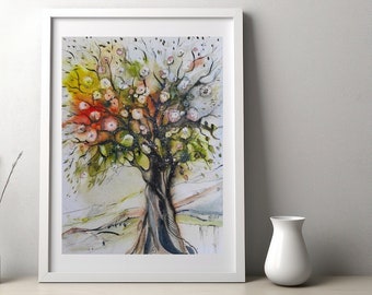 Tree picture watercolor painting original