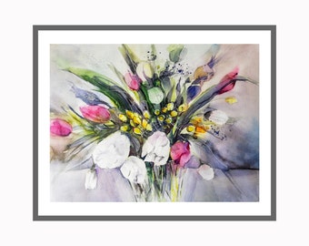 Tulips freesia watercolor painting flower picture