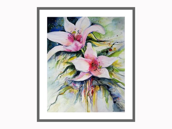 ユリの花 水彩画 シルバーフレーム Drawing a pink lily #watercolor