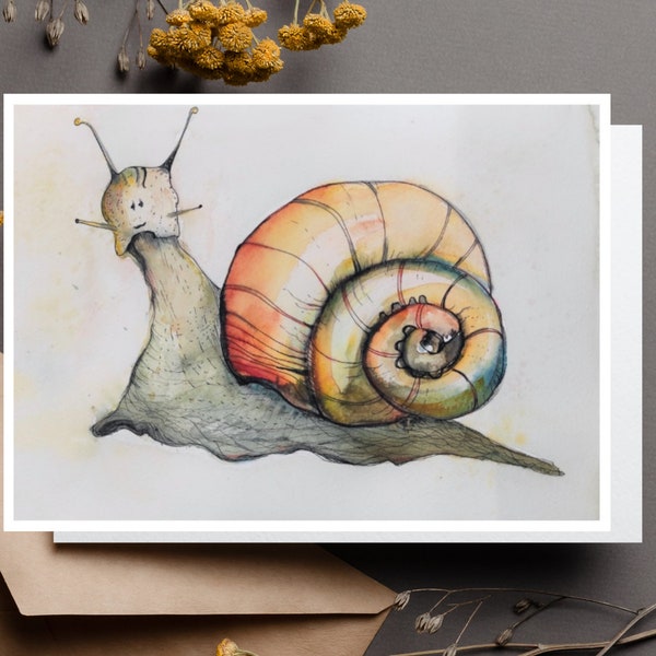 Postkarte Schnecke Digitaldruck Aquarell